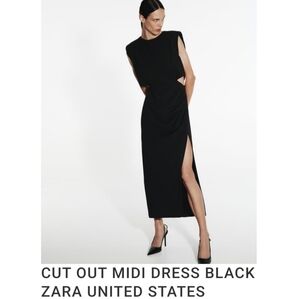 Zara Black Cut Out Midi Dress, Size Large, NWT
